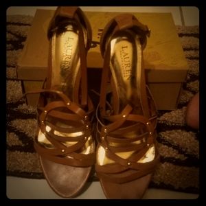 Ralph Lauren Brown Strappy Wedges